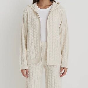 ASOS 4th & Reckless Wool Mix Cable Knit Longline Hoodie in Cream